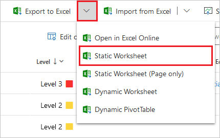 image: export to excel button in command bar
